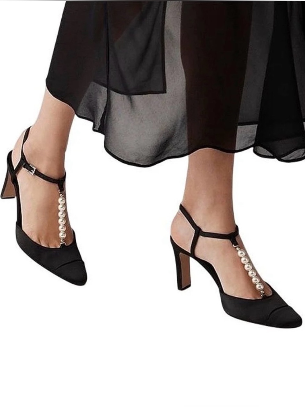 {J. Crew} Jules Pearl-Strap Satin Heels